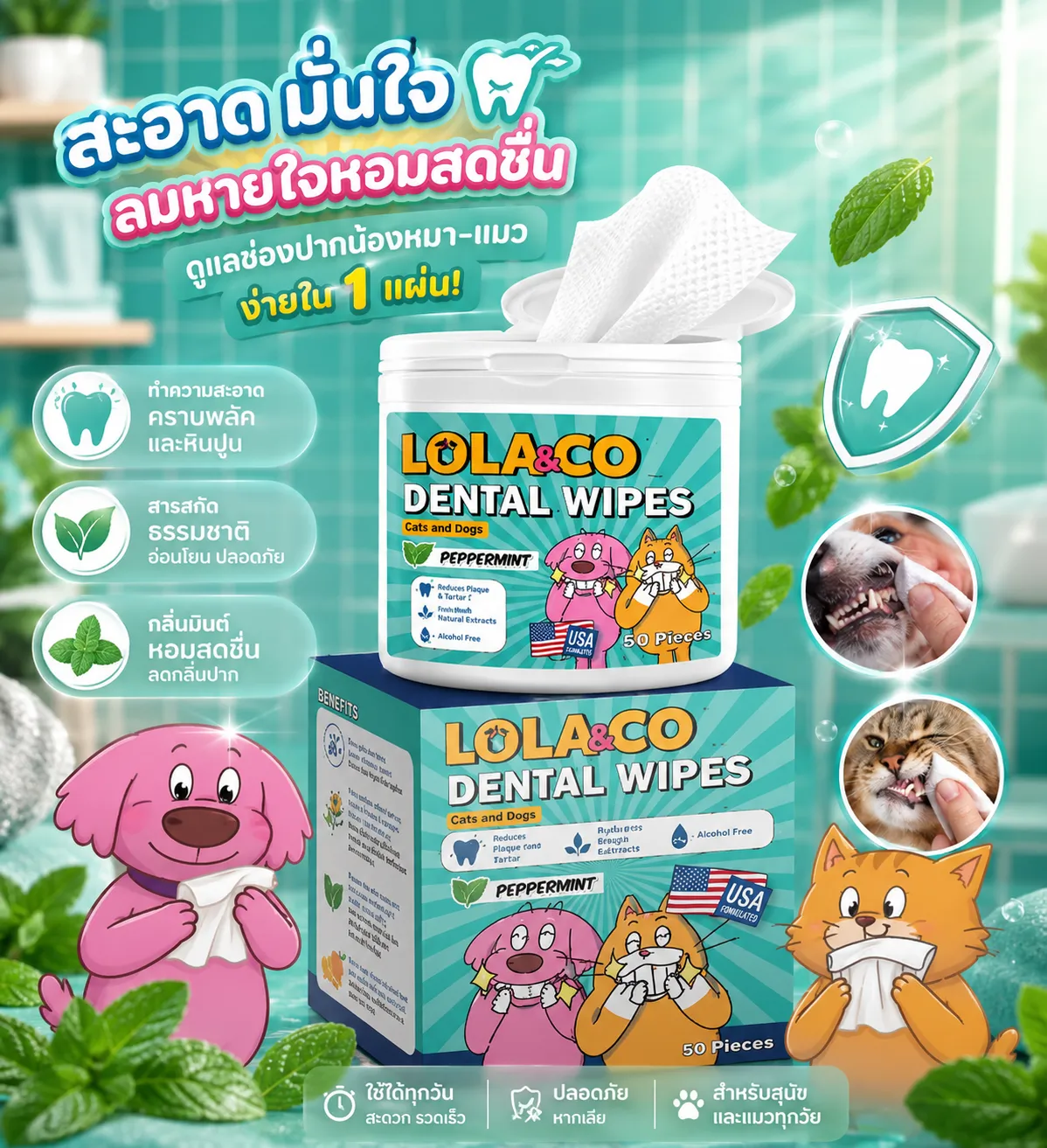 Lola&Co Dental Wipes ปลอกนิ้วแปรงฟัน 50 ชิ้น