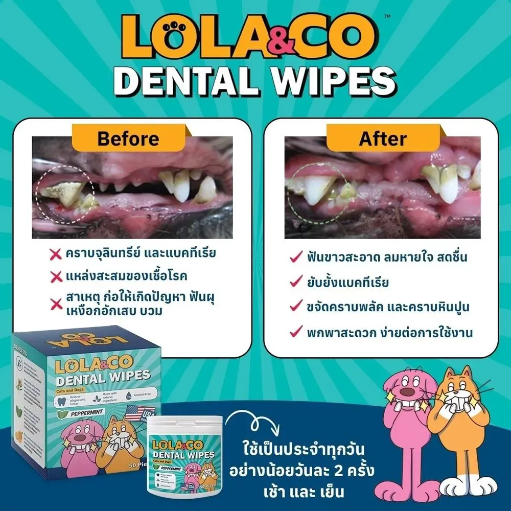 Lola&Co Dental Wipes ปลอกนิ้วแปรงฟัน 50 ชิ้น