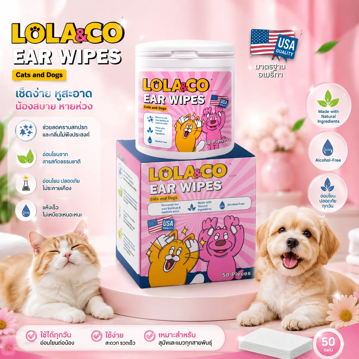 Lola&Co Ear Wipes ปลอกนิ้วเช็ดหู 50 ชิ้น
