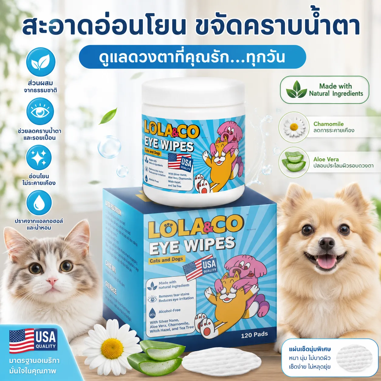 Lola&Co Eye Wipes แผ่นทำความสะอาดตา 50 ชิ้น