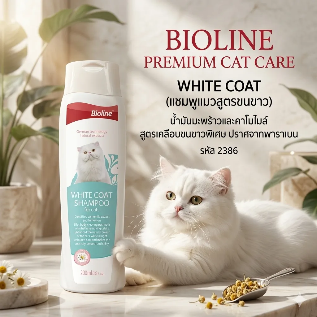 Bioline แชมพูแมวสูตรขนขาว White Coat 200Ml.