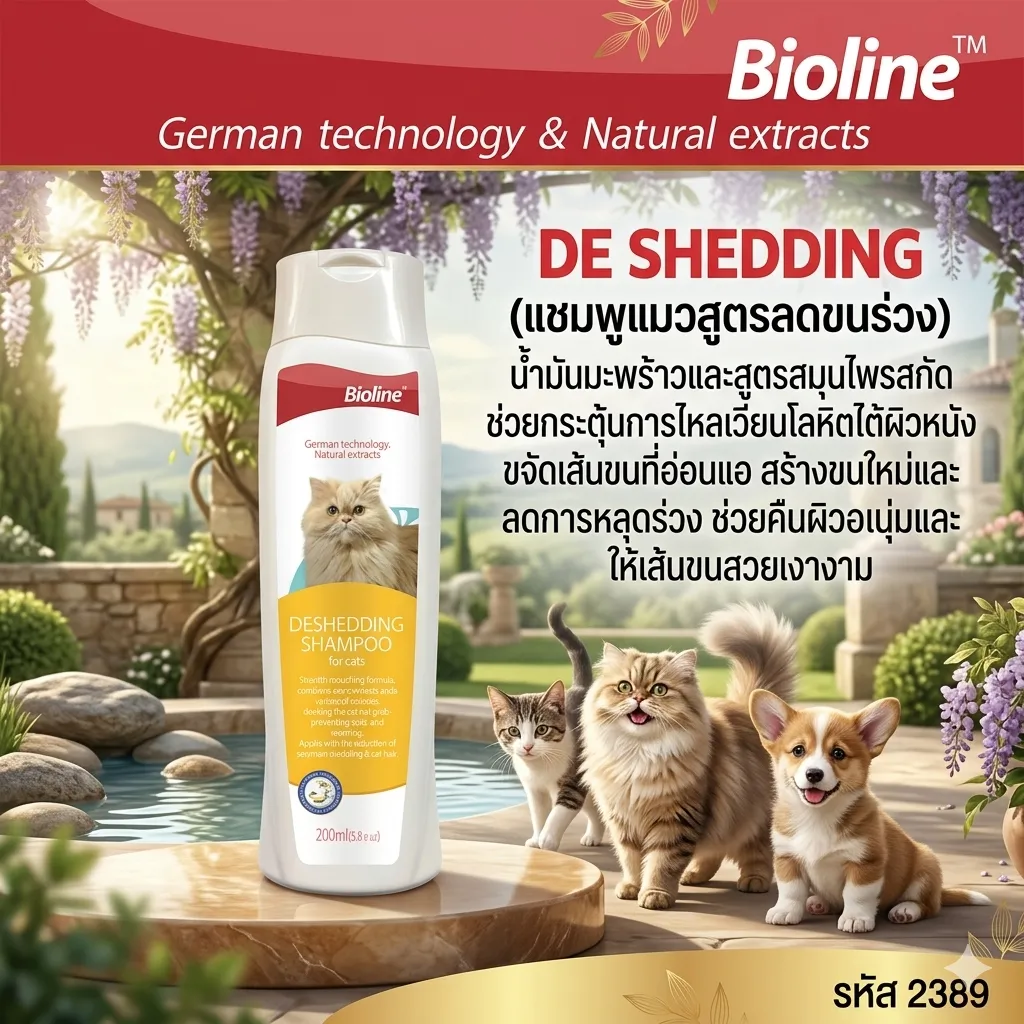 Bioline แชมพูแมวสูตรลดขนร่วง Deshedding 200Ml.