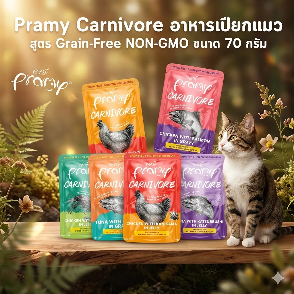 Pramy Carnivore อาหารแมวเปียกสูตรเนื้อเยอะ