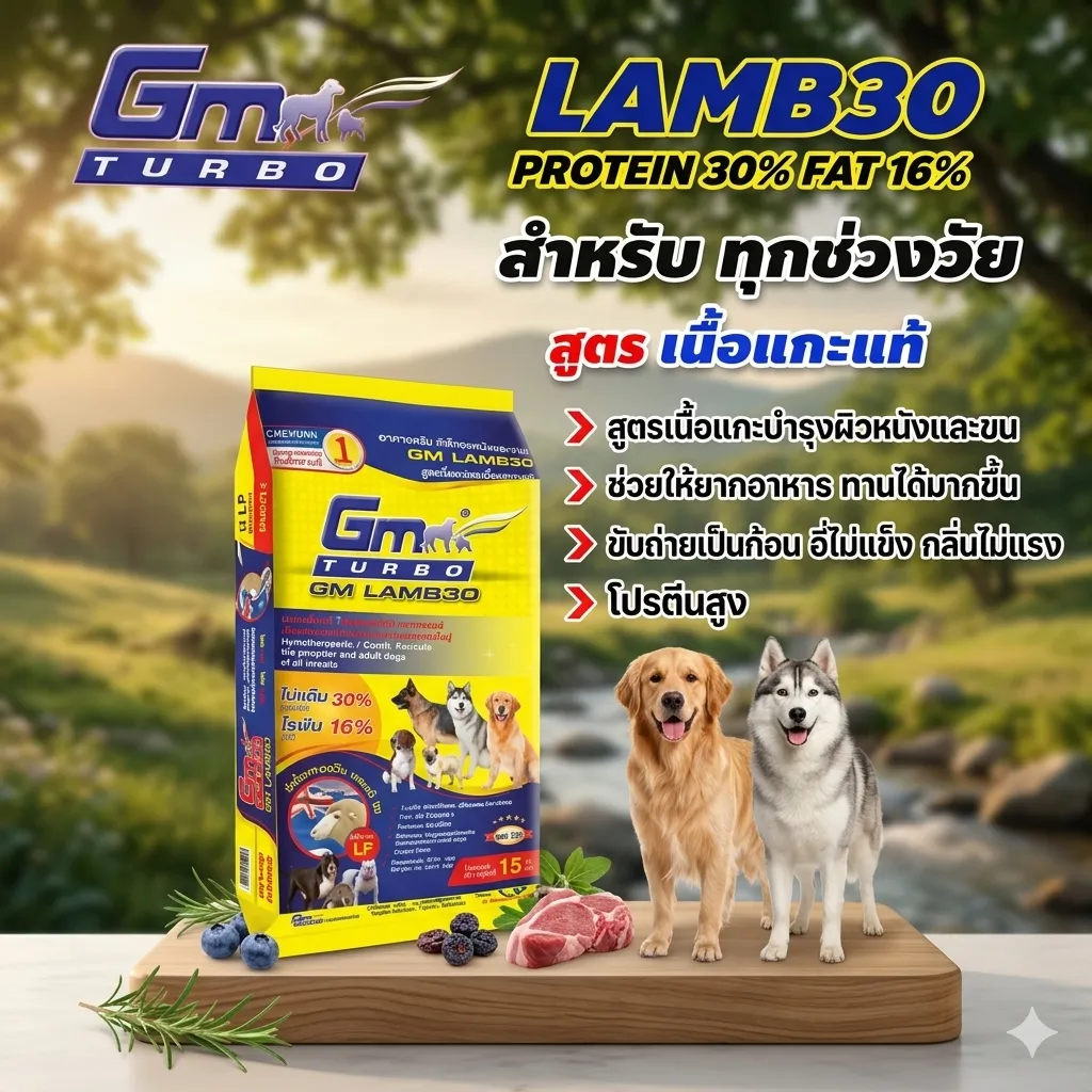 Gm Turbo Lamb Pure อาหารสุนัข สูตรเนื้อแกะ-ลดปัญหาอาการแพ้ 15 Kg