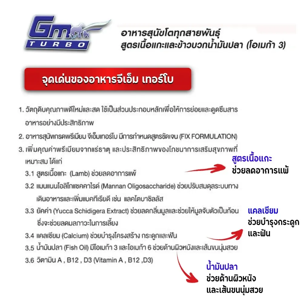 Gm Turbo Lamb Pure อาหารสุนัข สูตรเนื้อแกะ-ลดปัญหาอาการแพ้ 15 Kg