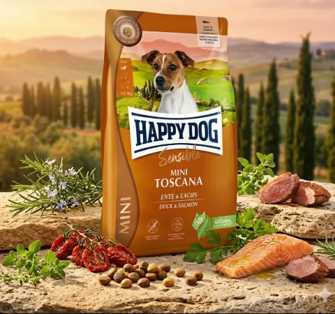 Happy Dog Sensible Mini Toscana สูตรเนื้อเป็ดและแซลมอน สำหรับสุนัขพันธุ์เล็ก