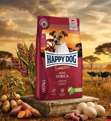 Happy Dog Sensible Mini Africa (Grainfree) สูตรเนื้อนกกระจอกเทศ สำหรับสุนัขพันธุ์เล็ก