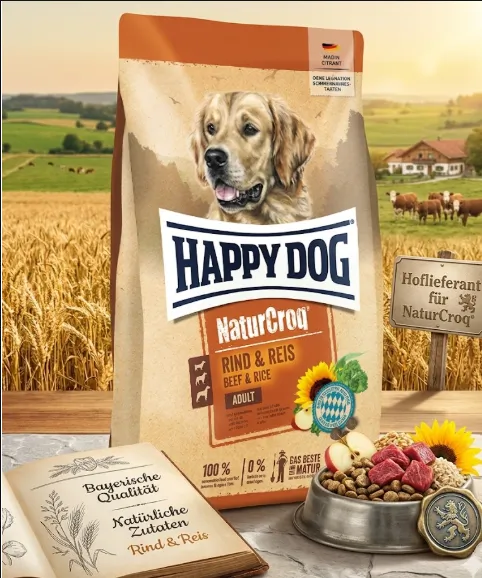Happy Dog Naturcroq Rind & Reis สูตรเนื้อวัวและข้าว สำหรับสุนัขโต
