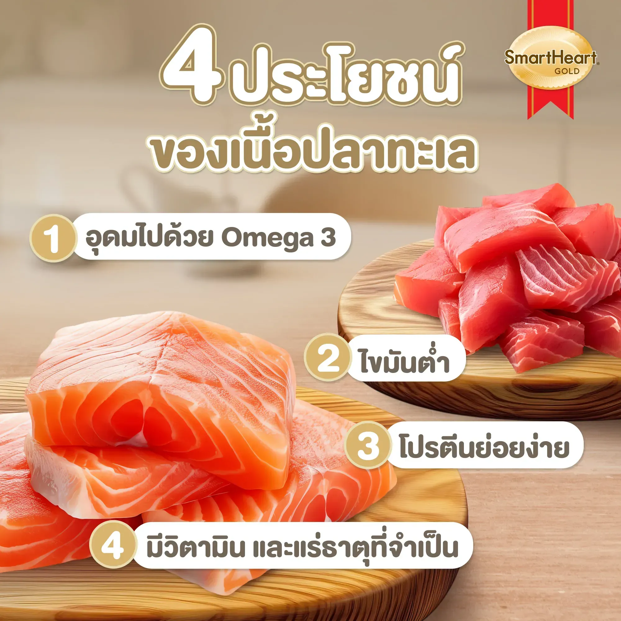 Smartheart Gold Ocean สูตรแซลมอนและปลาเนื้อขาว อาหารเม็ดสุนัขโตทุกสายพันธุ์