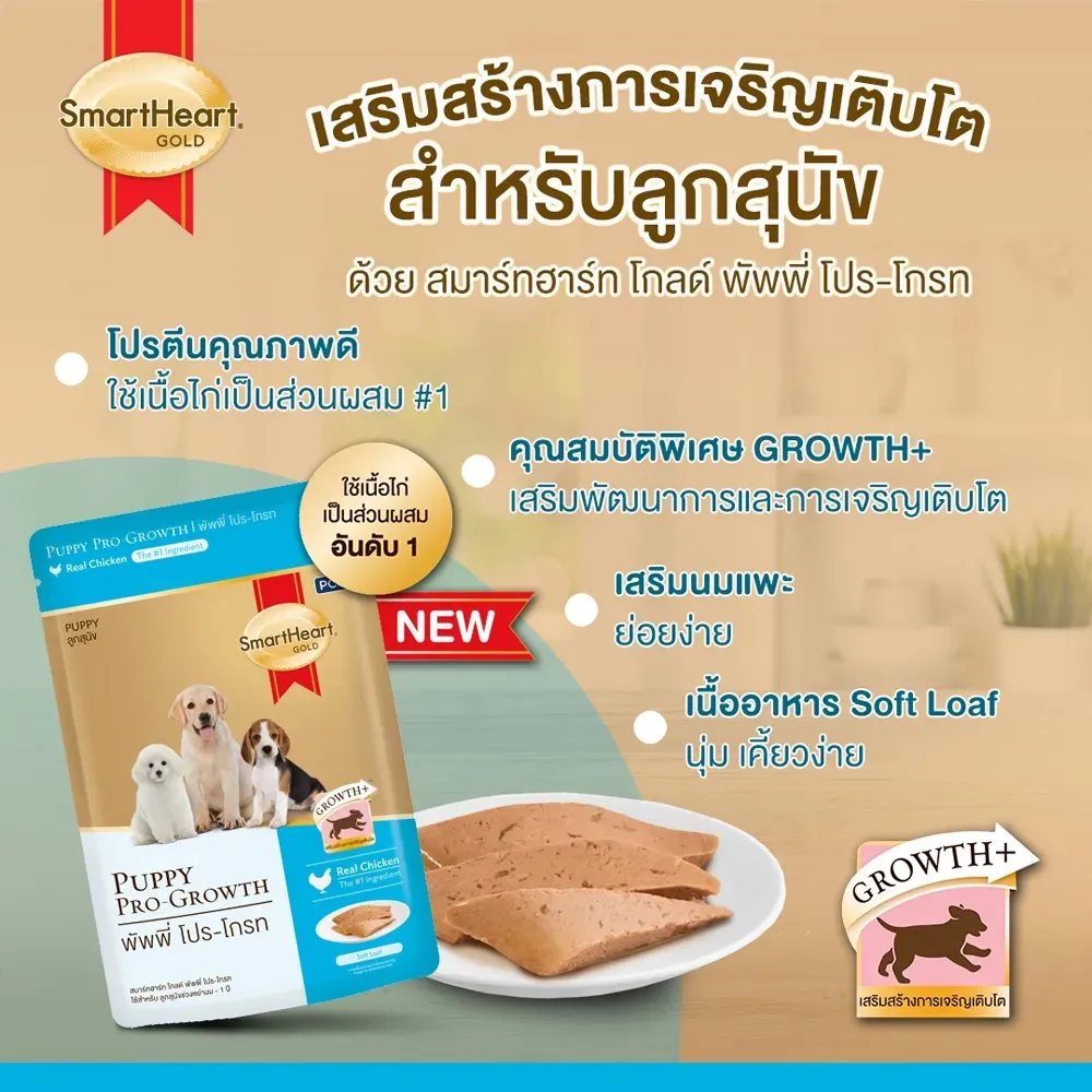 Smartheart Gold Pouch อาหารเปียกลูกสุนัข สูตร พัพพี่ โปร-โกรท 80 g