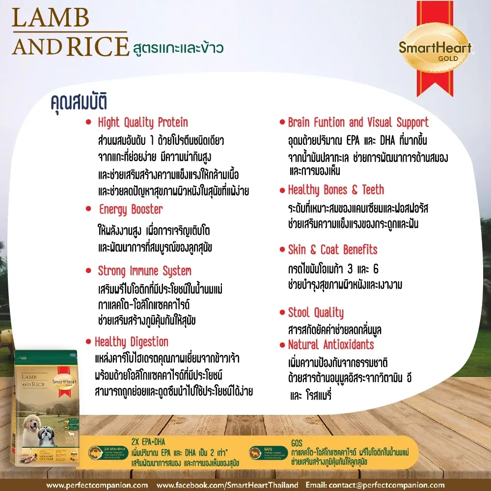 Smartheart Gold Puppy Lamb&Rice อาหารเม็ดสำหรับลูกสุนัข