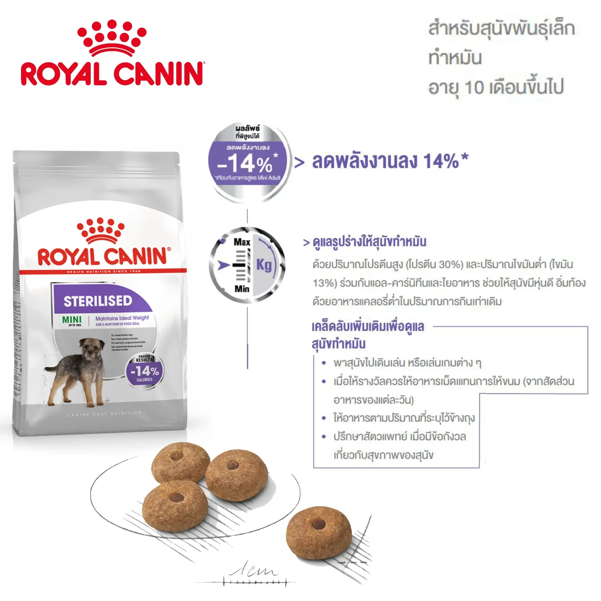 Royal Canin Mini Sterilised Adult อาหารเม็ดสำหรับสุนัขโตพันธุ์เล็ก สูตรทำหมัน