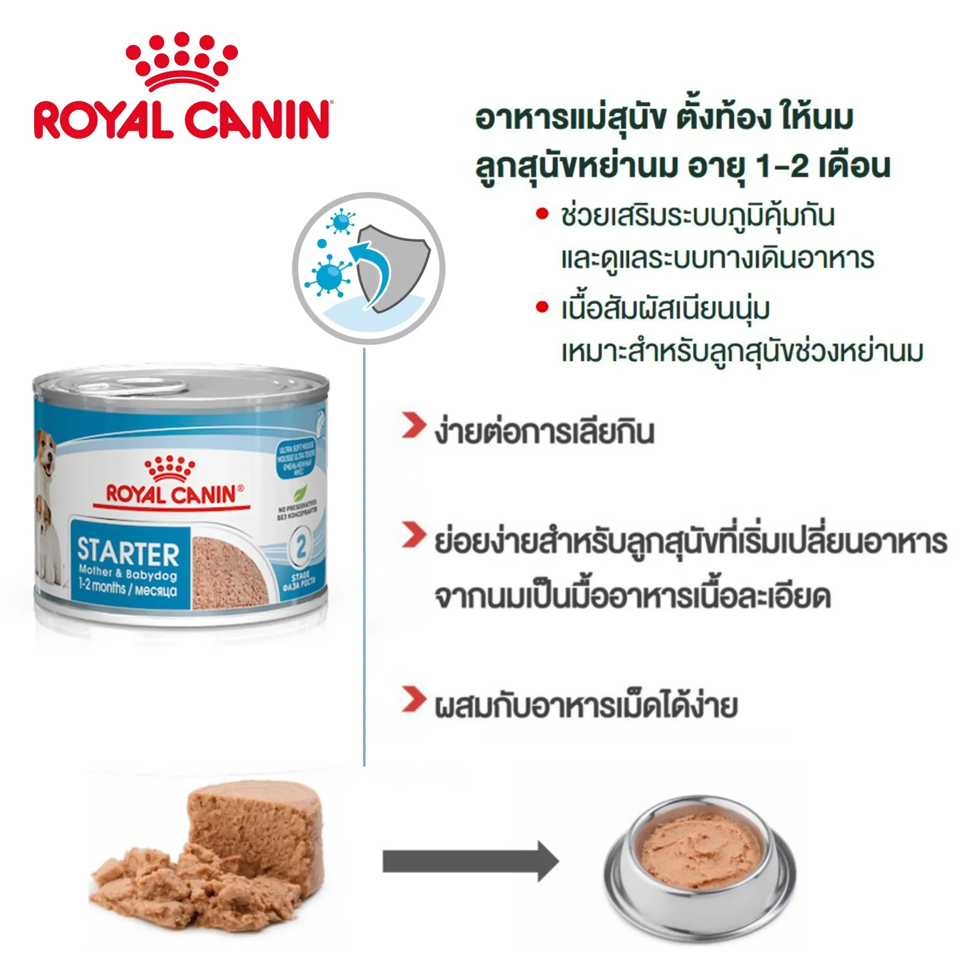 Royal Canin Starter Mousse Can อาหารเปียกสุนัขกระป๋อง สูตรสำหรับแม่สุนัขและลูกสุนัข 195 g