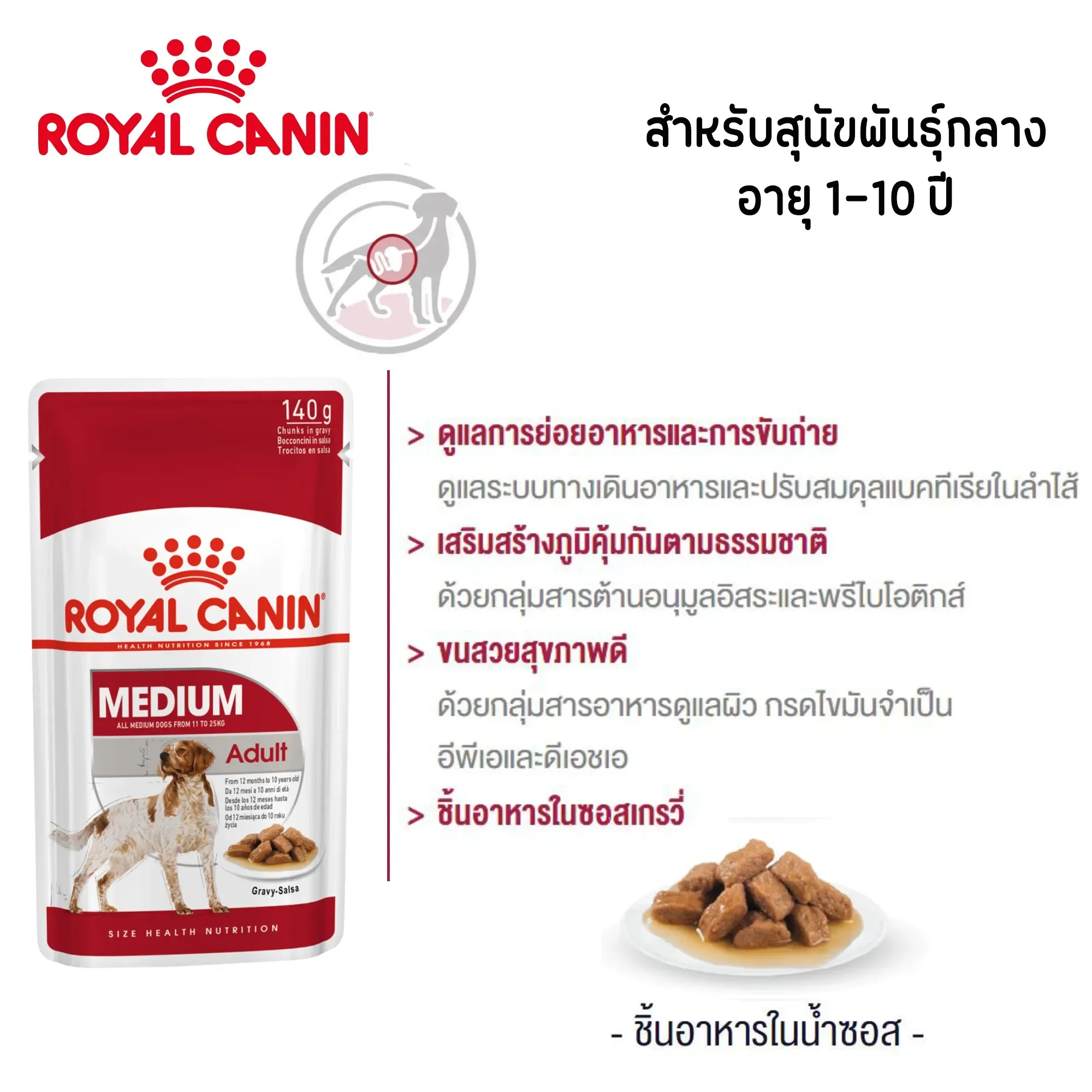 Royal Canin Pouch อาหารเปียกสุนัข สูตร Medium Adult สำหรับสุนัขโตพันธุ์กลาง 140 g