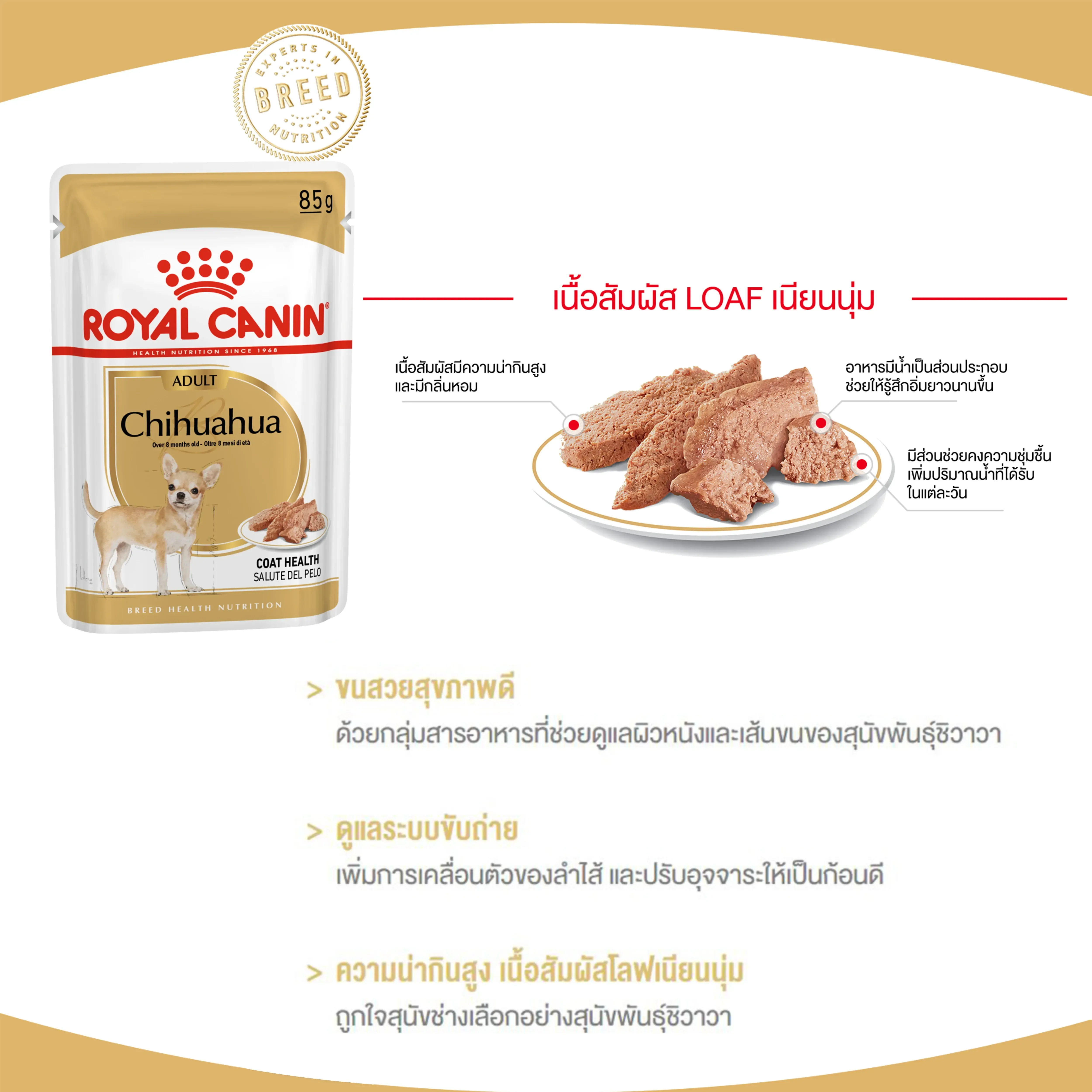 Royal Canin Pouch อาหารเปียกสุนัข สูตร Chihuahua Loaf สำหรับสุนัขโตพันธุ์ชิวาวา 85 g
