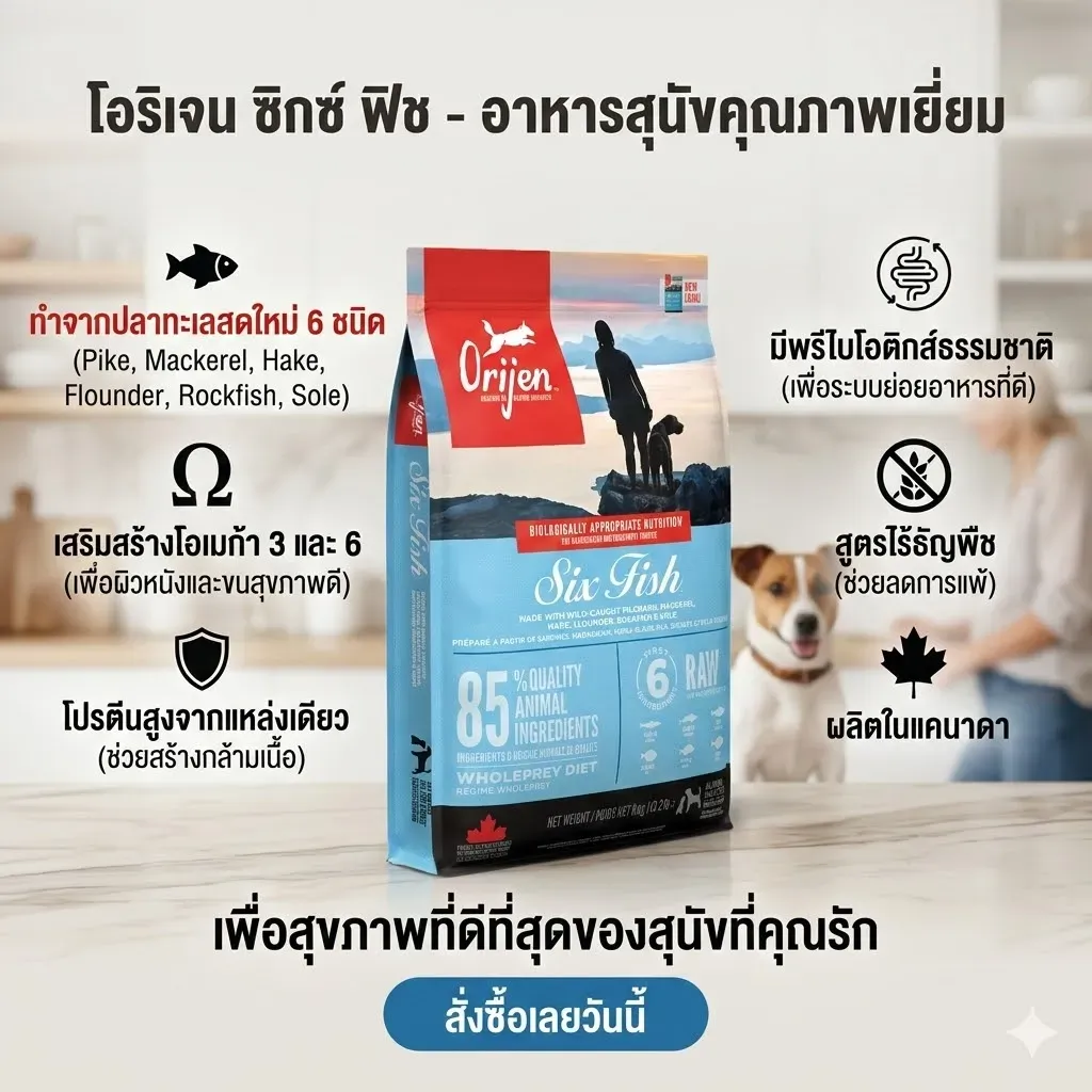 Orijen 6 Fish Dog สูตรโปรตีนจากปลาล้วน 6 ชนิด