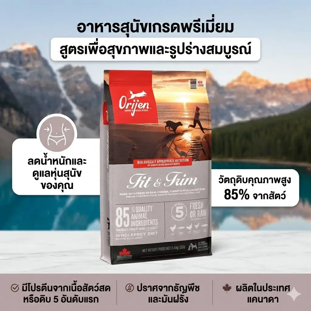 Orijen Fit & Trim Dog สูตรควบคุมน้ำหนัก โปรตีนสูง ไขมันต่ำ