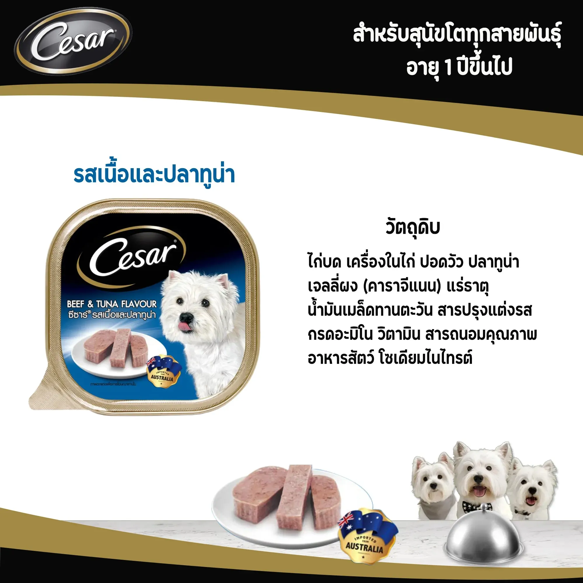 Cesar Tray อาหารเปียกสุนัขแบบถาด 100 g