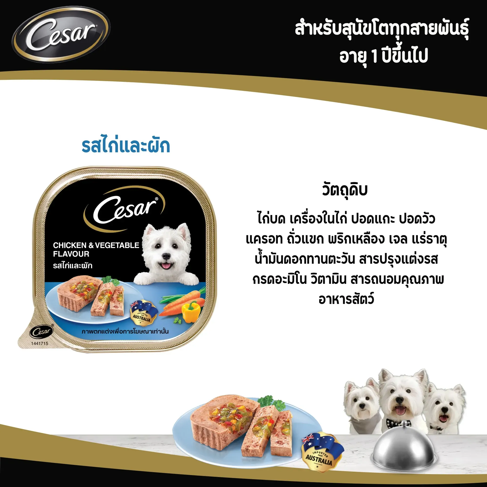 Cesar Tray อาหารเปียกสุนัขแบบถาด 100 g