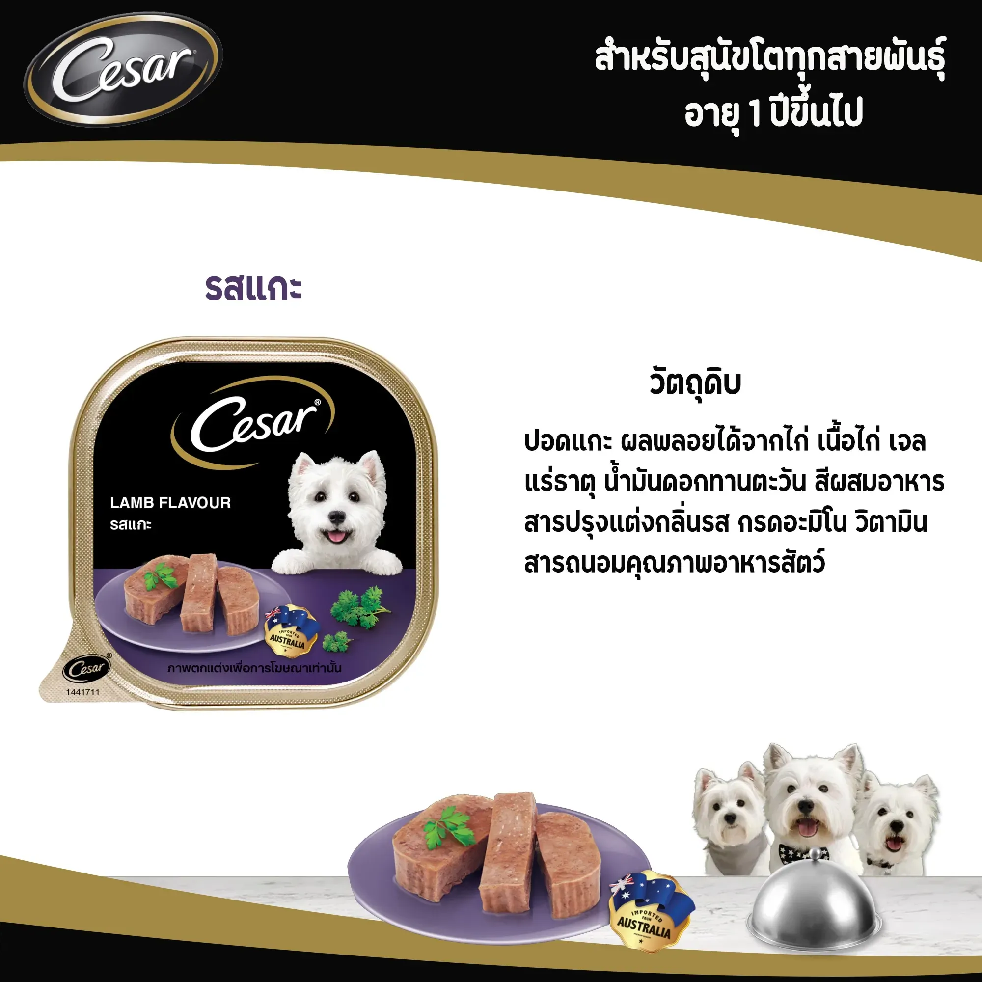 Cesar Tray อาหารเปียกสุนัขแบบถาด 100 g