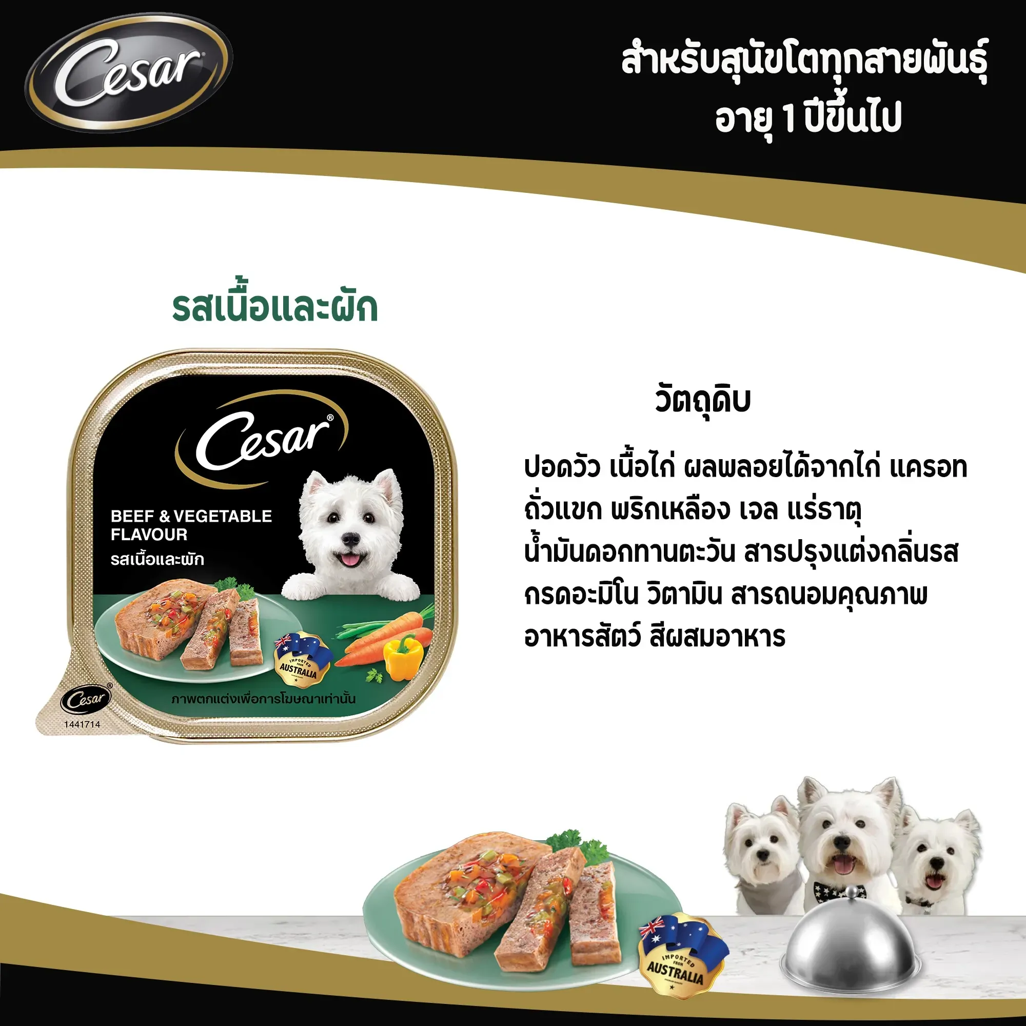 Cesar Tray อาหารเปียกสุนัขแบบถาด 100 g