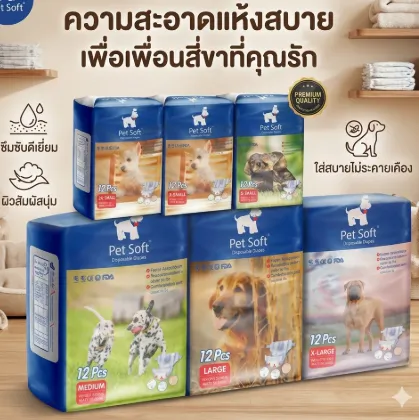 Pet Soft ผ้าอ้อมสัตว์เลี้ยง 3 สี (12 ชิ้น)