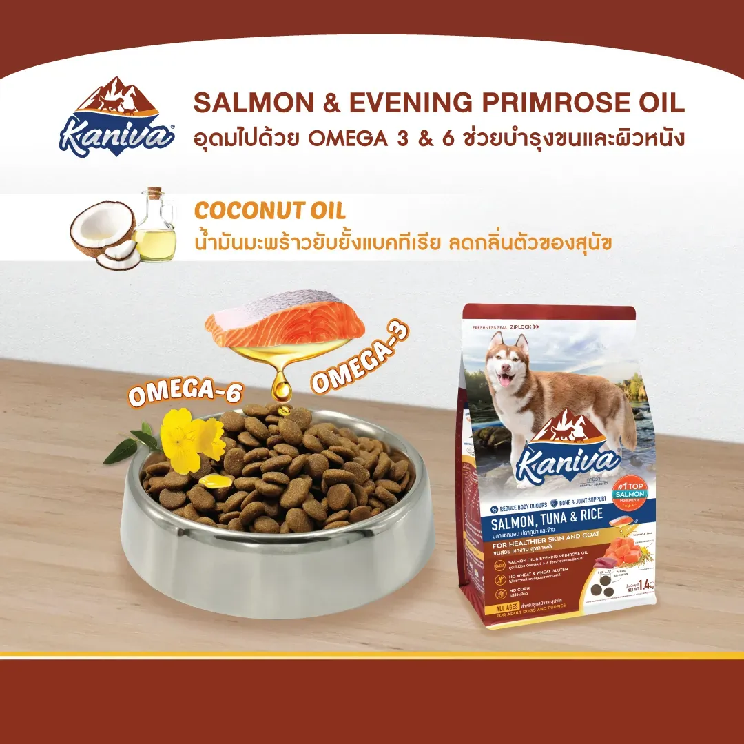 Kaniva Salmon & Tuna Dog Food สูตรอาหารสุนัข ปลาแซลมอน ทูน่า และข้าว