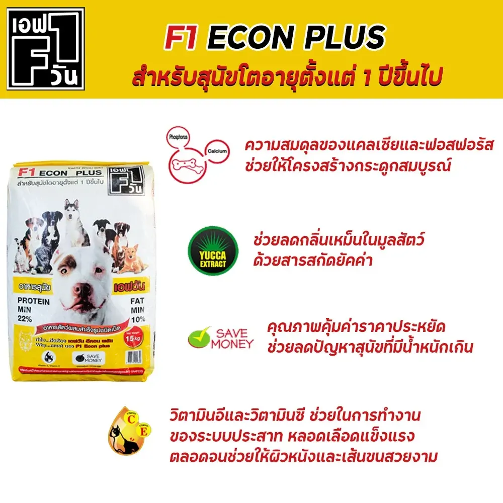 F1 อาหารสุนัข รุ่น อีคอน (เหลือง) 15Kg