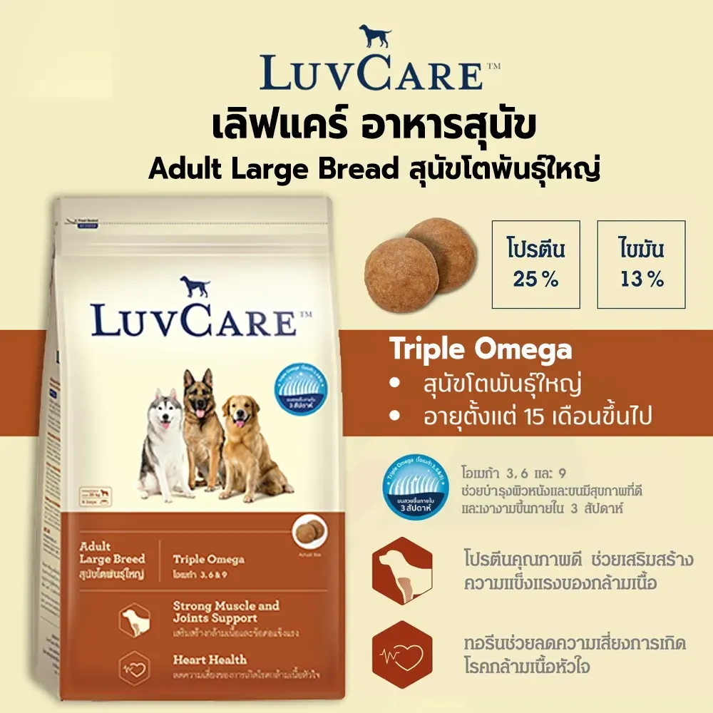 Luvcare Adult Large Breed Triple Omega 3,6,9 อาหารเม็ดสำหรับสุนัขโตพันธุ์ใหญ่