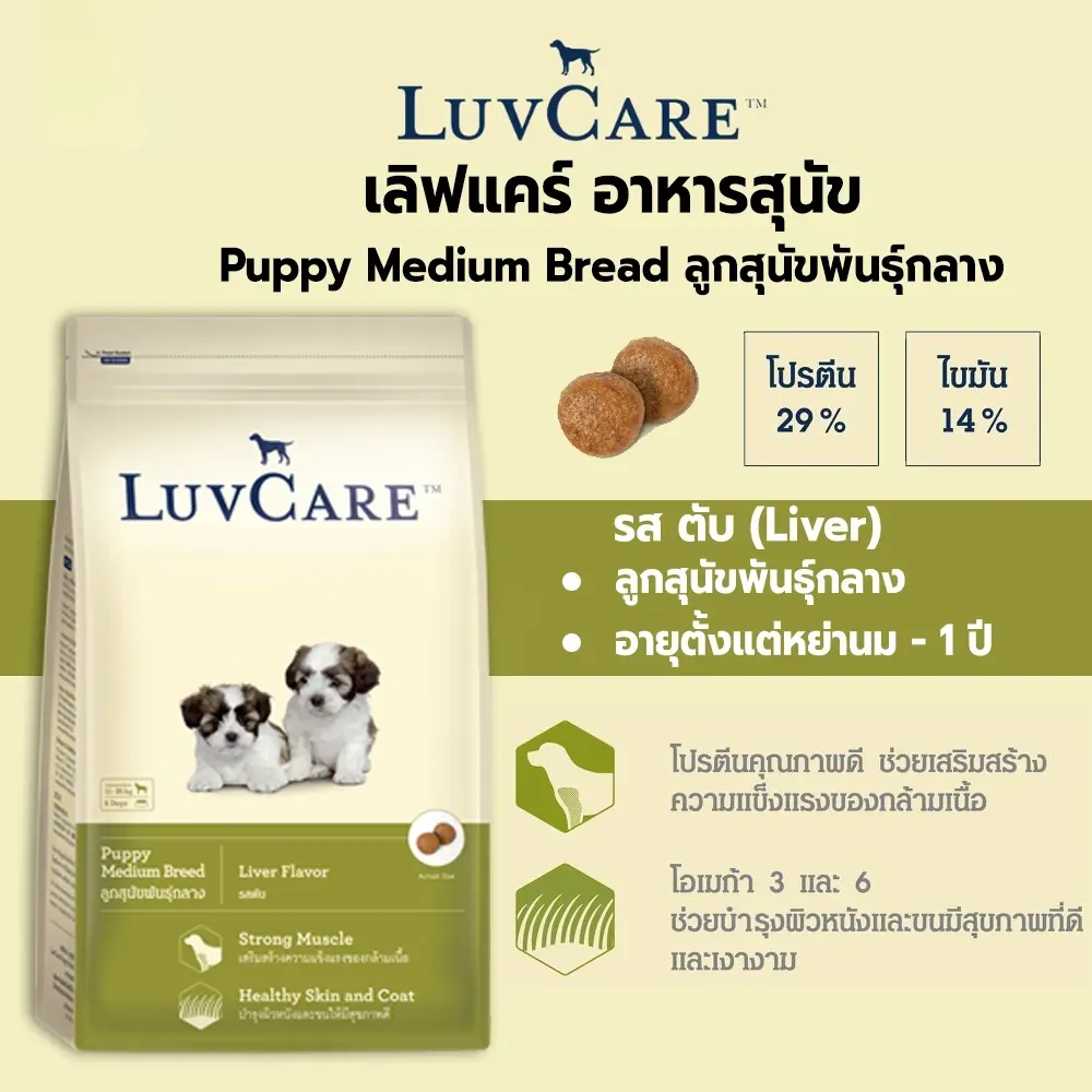 Luvcare Puppy Medium Breed อาหารเม็ดสำหรับลูกสุนัขพันธุ์กลาง