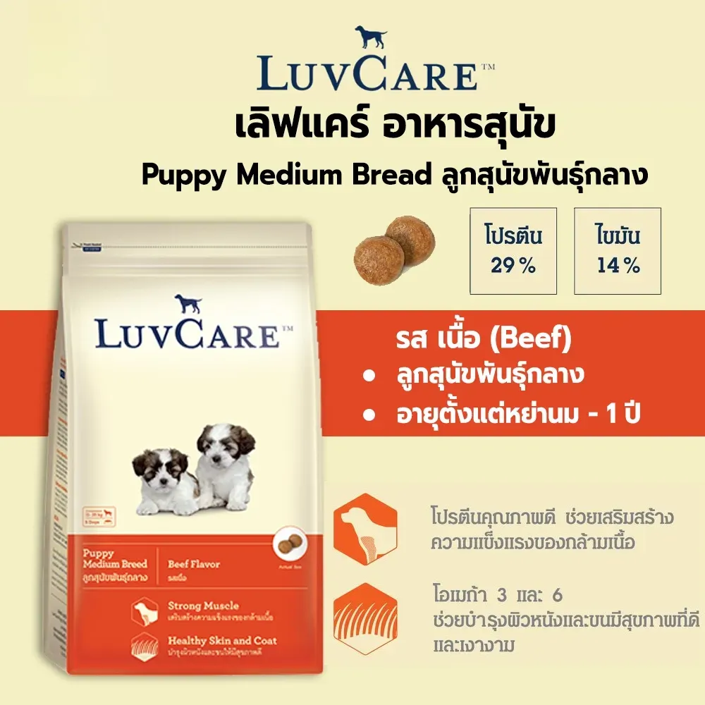 Luvcare Puppy Medium Breed อาหารเม็ดสำหรับลูกสุนัขพันธุ์กลาง
