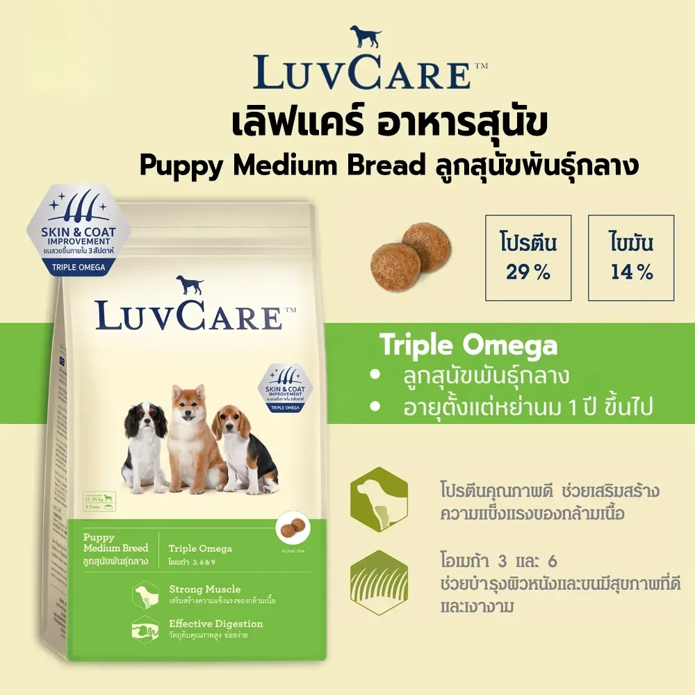 Luvcare Puppy Medium Breed อาหารเม็ดสำหรับลูกสุนัขพันธุ์กลาง