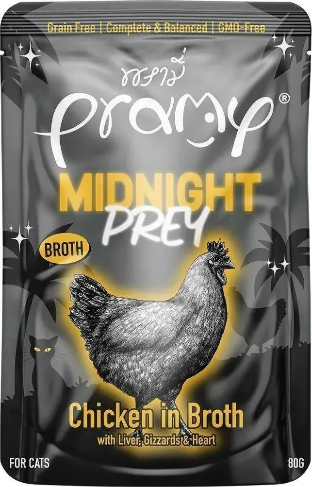 Pramy Midnight Prey อาหารแมวเปียกในน้ำซุปและเนื้อมูส 80 g