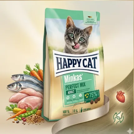 Happy Cat Minkas Perfect Mix สูตรโปรตีนรวม เม็ดหลากหลาย สำหรับแมวโต