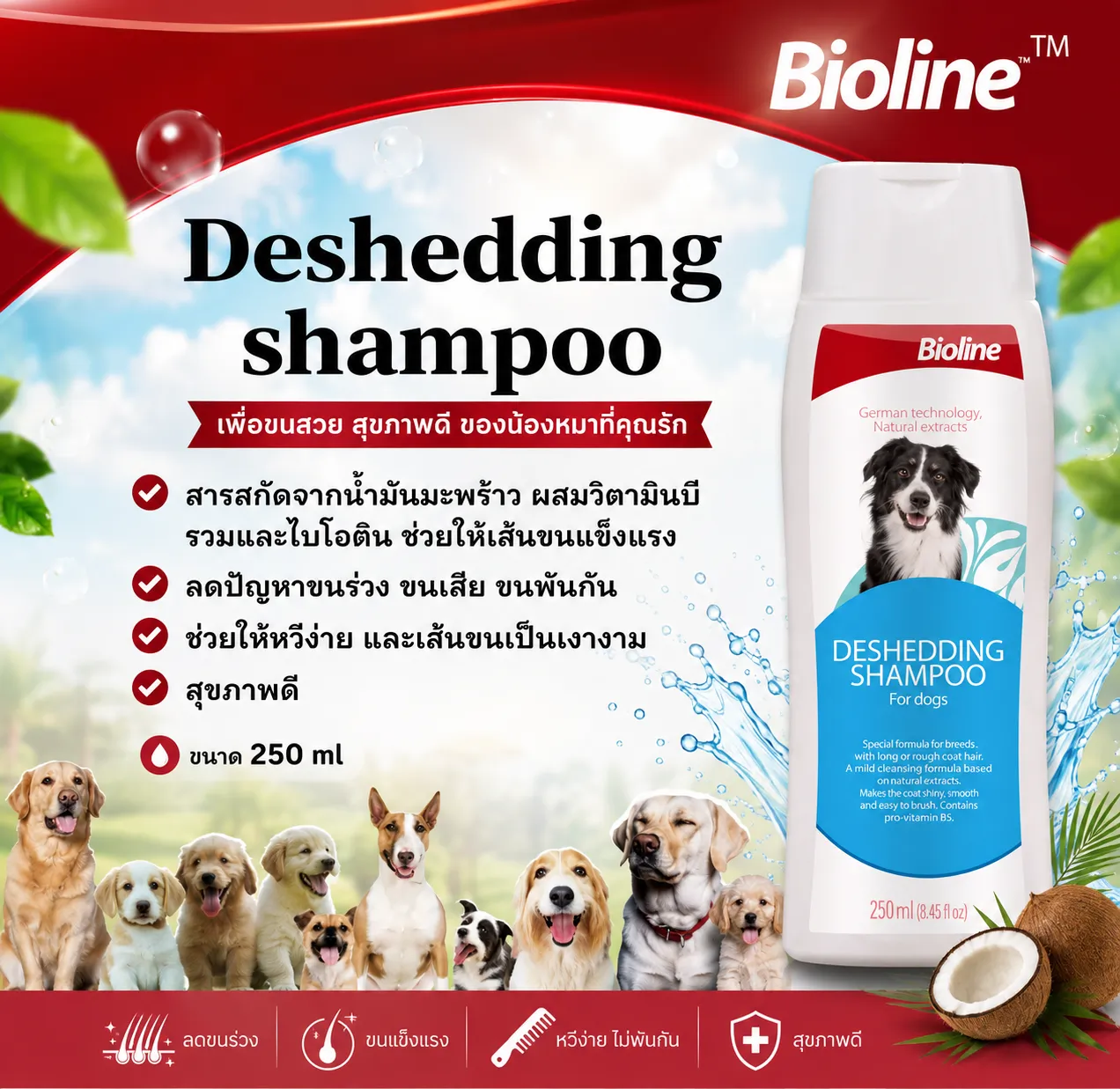 Bioline แชมพูลดขนร่วง Deshedding 250Ml.