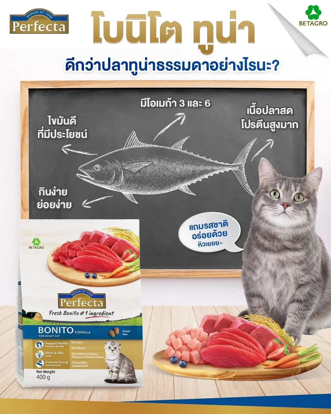 Perfecta อาหารสำหรับแมวโต สูตรเนื้อปลาโบนิโต
