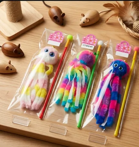Doggy&Catไม้ตกแมวขนนุ่ม ของเล่นแมวพร้อมกระดิ่ง สีสันสดใส