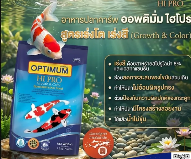 Optimum Hipro Growth & Color อาหารปลาคาร์พ สูตรเร่งโต - เร่งสี