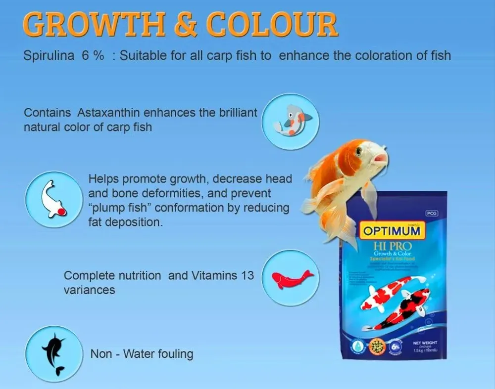 Optimum Hipro Growth & Color อาหารปลาคาร์พ สูตรเร่งโต - เร่งสี