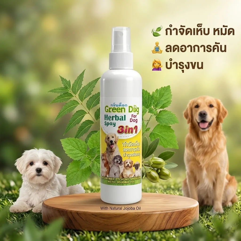 Green Dog 3 in 1 Spray สเปรย์กำจัดเห็บหมัด ลดอาการคัน และบำรุงเส้นขน สำหรับสุนัข 200ml.