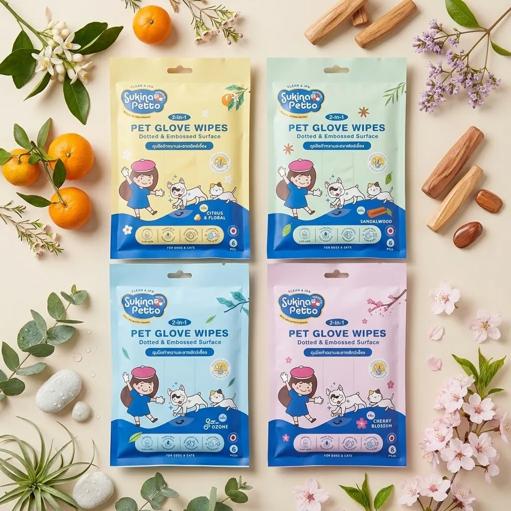 Sukina Petto Pet Glove Wipes (ถุงมือทำความสะอาดสัตว์เลี้ยง 2-in-1)