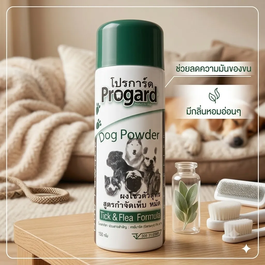 Progard Tick & Flea Powder แป้งโรยตัวสุนัข กำจัดเห็บและหมัด สำหรับสุนัข 150ml.