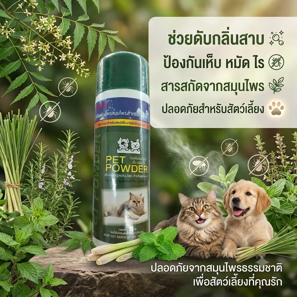 DOGZA Pet Powder แป้งโรยตัว สูตรสมุนไพร สำหรับสุนัขและแมว 150g.