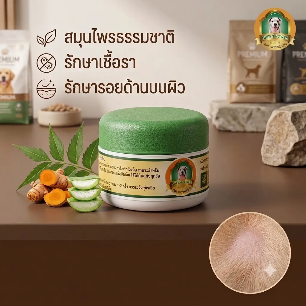 Green Power ครีมสมุนไพรทาผิวหนัง สำหรับสุนัขและแมว 50g.