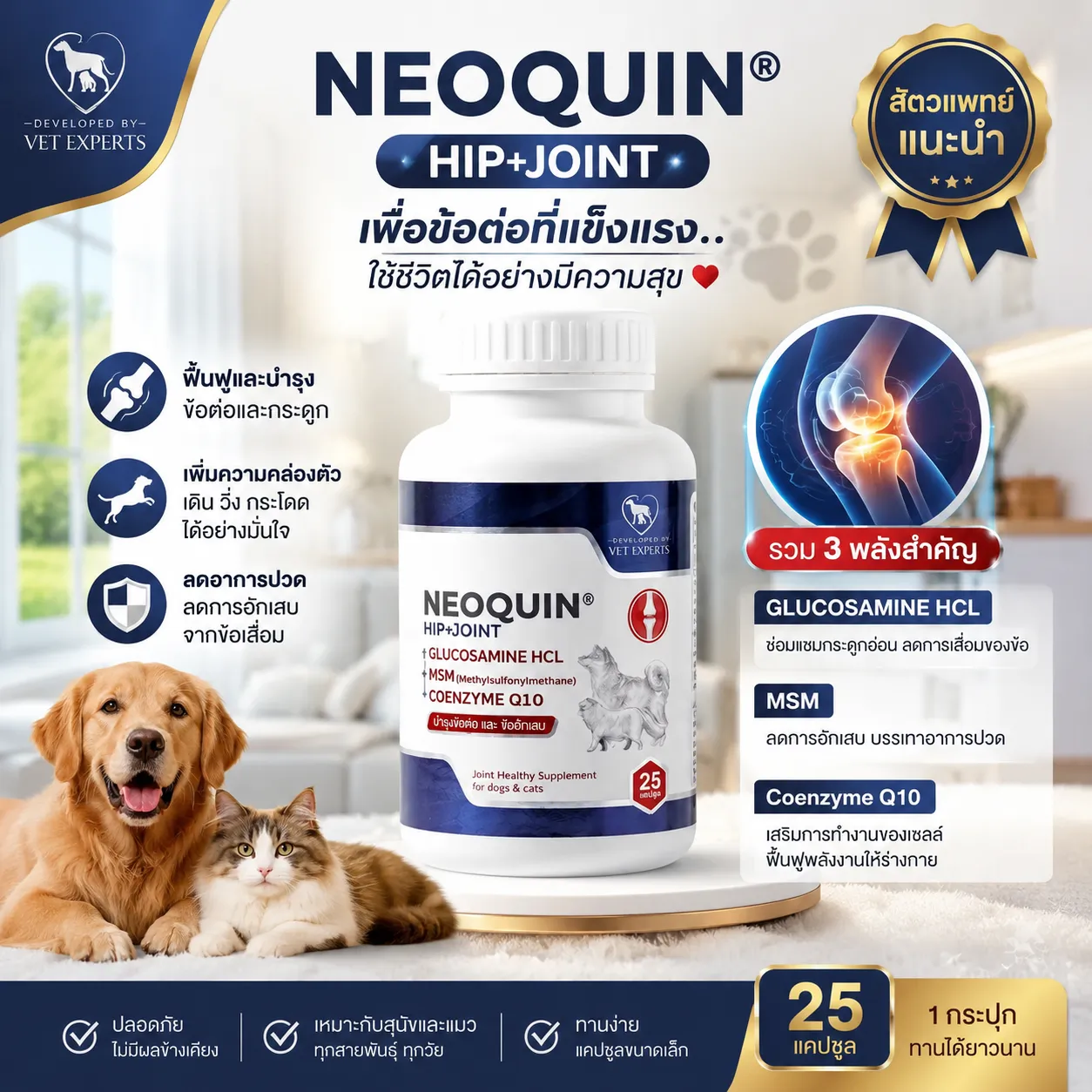 NEOQUIN วิตามินบำรุงข้อกระดูก สำหรับสุนัขและแมว 25เม็ด