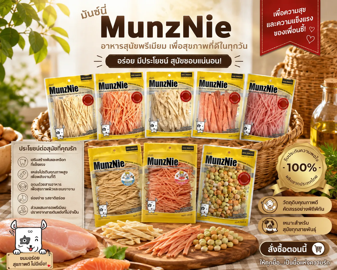 Munznie ขนมปลาเส้นสำหรับสุนัขและแมว