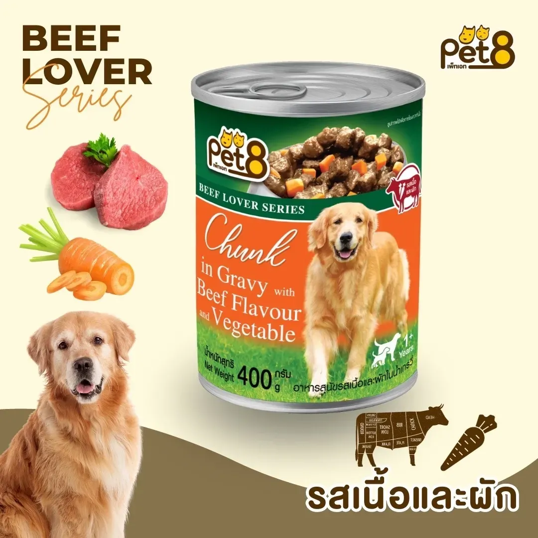 Pet8 Beef Lover Series อาหารเปียกสุนัข ชนิดกระป๋อง 400g.