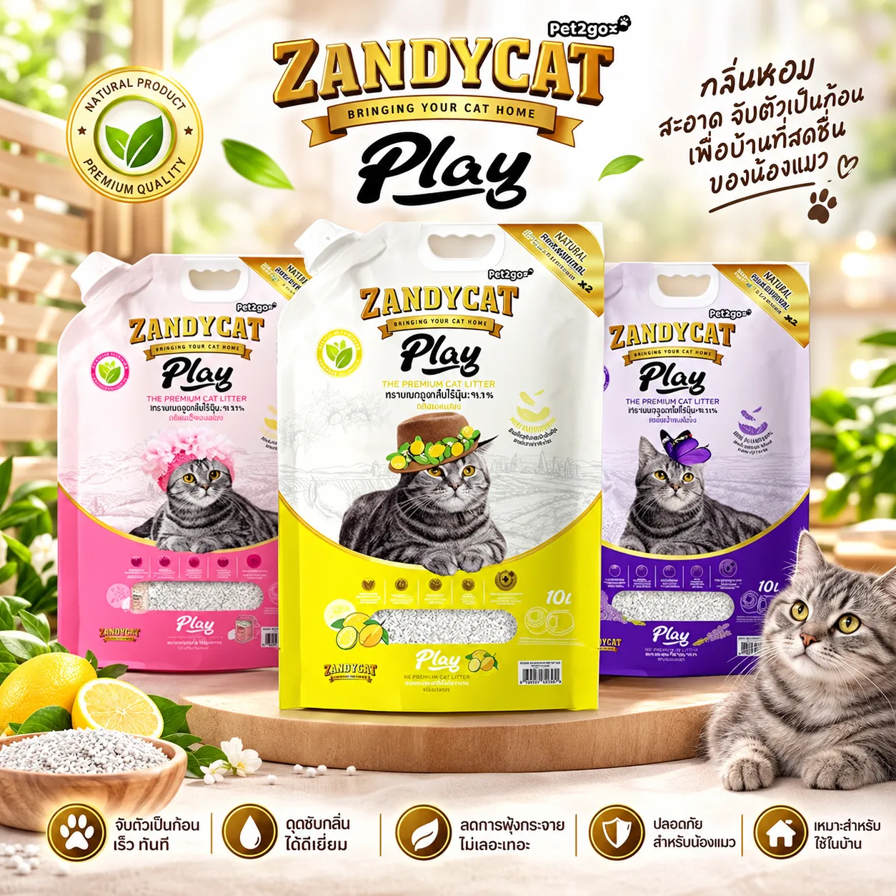 Zandycat Play ทรายเเมวภูเขาไฟ สูตรอ่อนโยน ขนาด 10 ลิตร