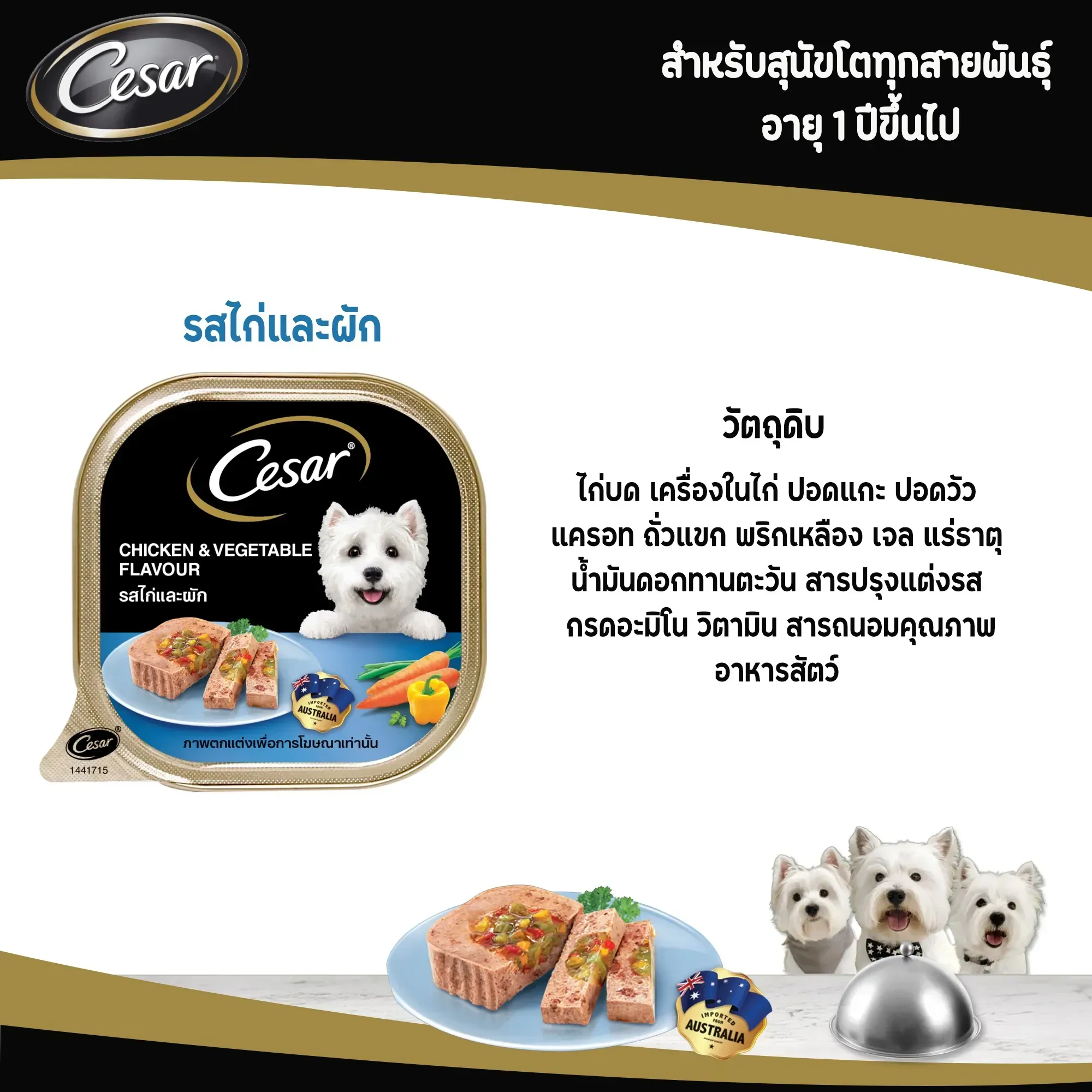 Cesar Tray อาหารเปียกสุนัขแบบถาด 100 g
