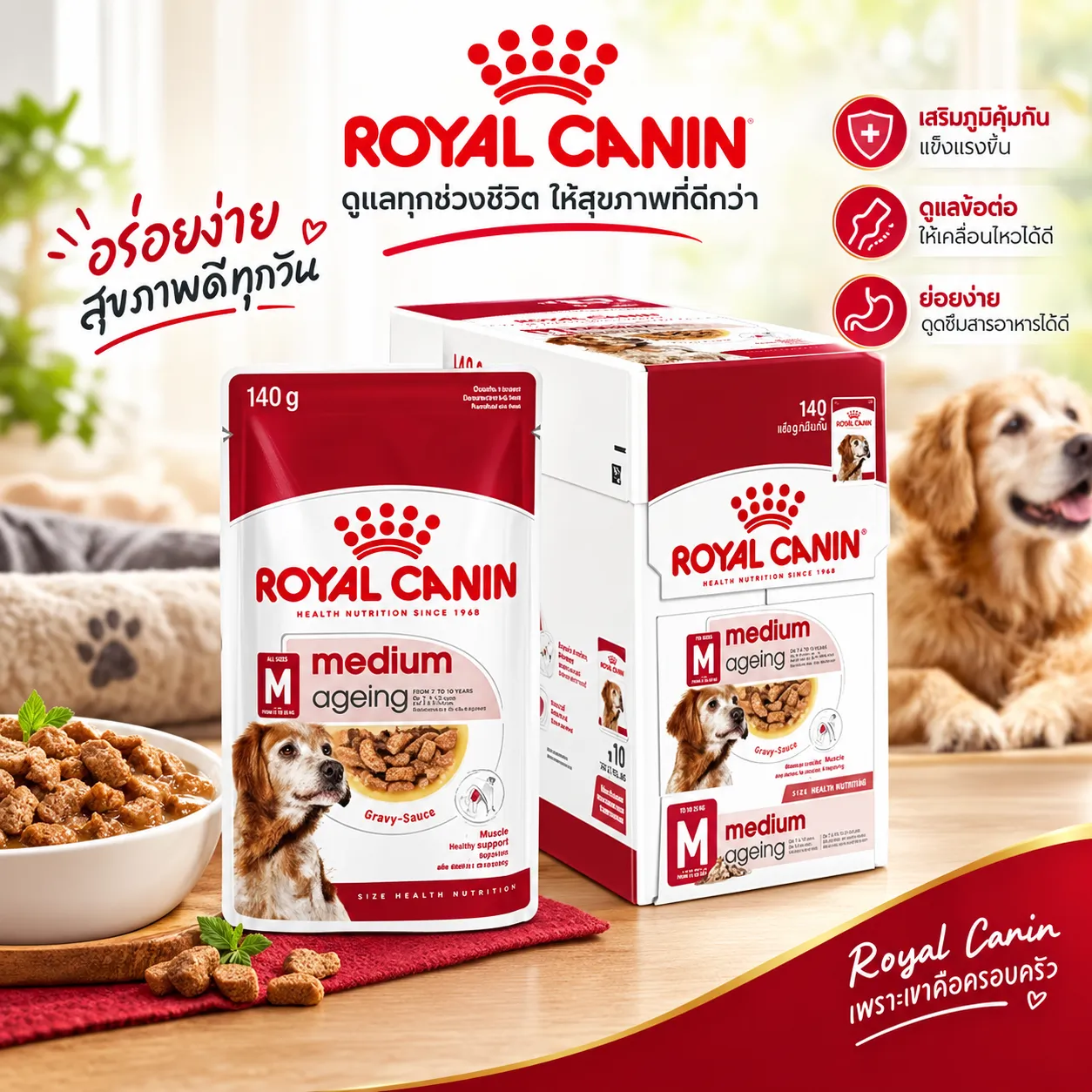 Royal Canin Pouch อาหารเปียกสุนัข สูตร Medium Ageing สำหรับสุนัขพันธุ์กลางสูงวัย 140 g